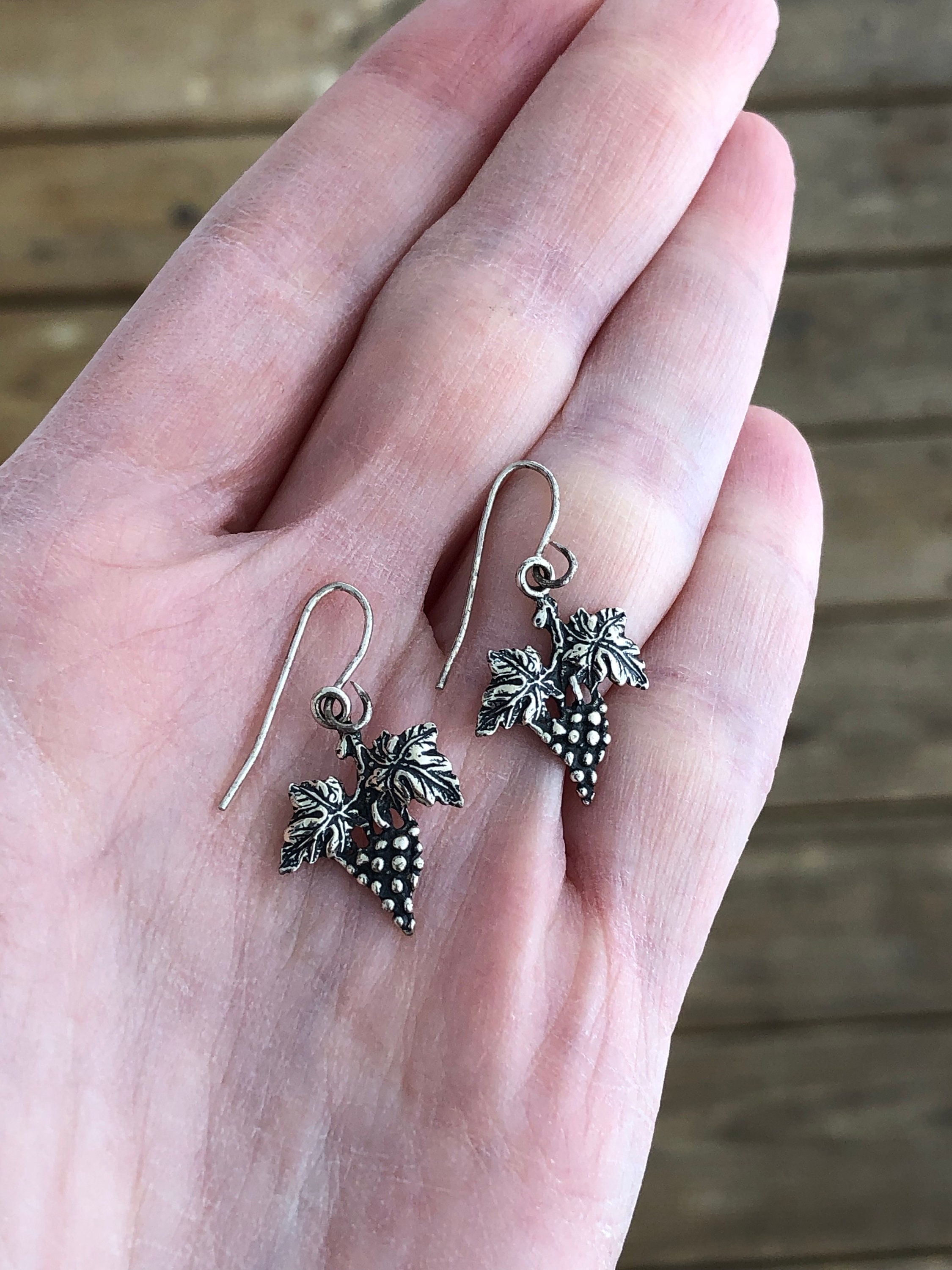 Sterling Silver Grape Petite Earrings, Hooks - Etsy