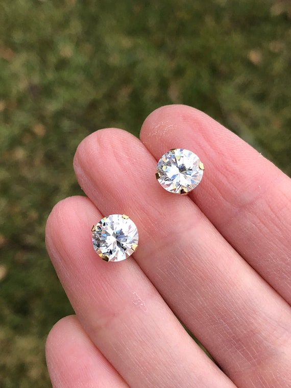 14K gold and CZ stud earrings