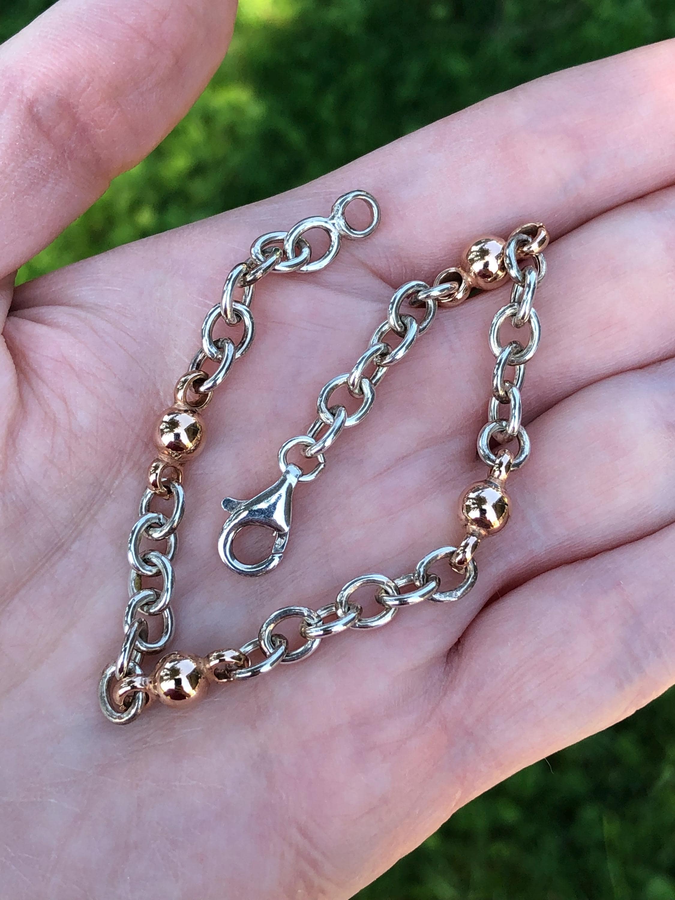 925 Italy beautiful link bracelet with rose gold plated embellishments