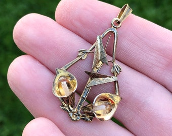 Vintage gold filled calla lily pendant, art nouveau style