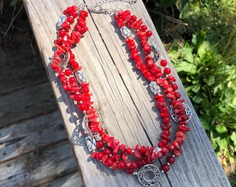 Premier Designs Vintage Genuine Coral Necklace, Triple Strand - Etsy