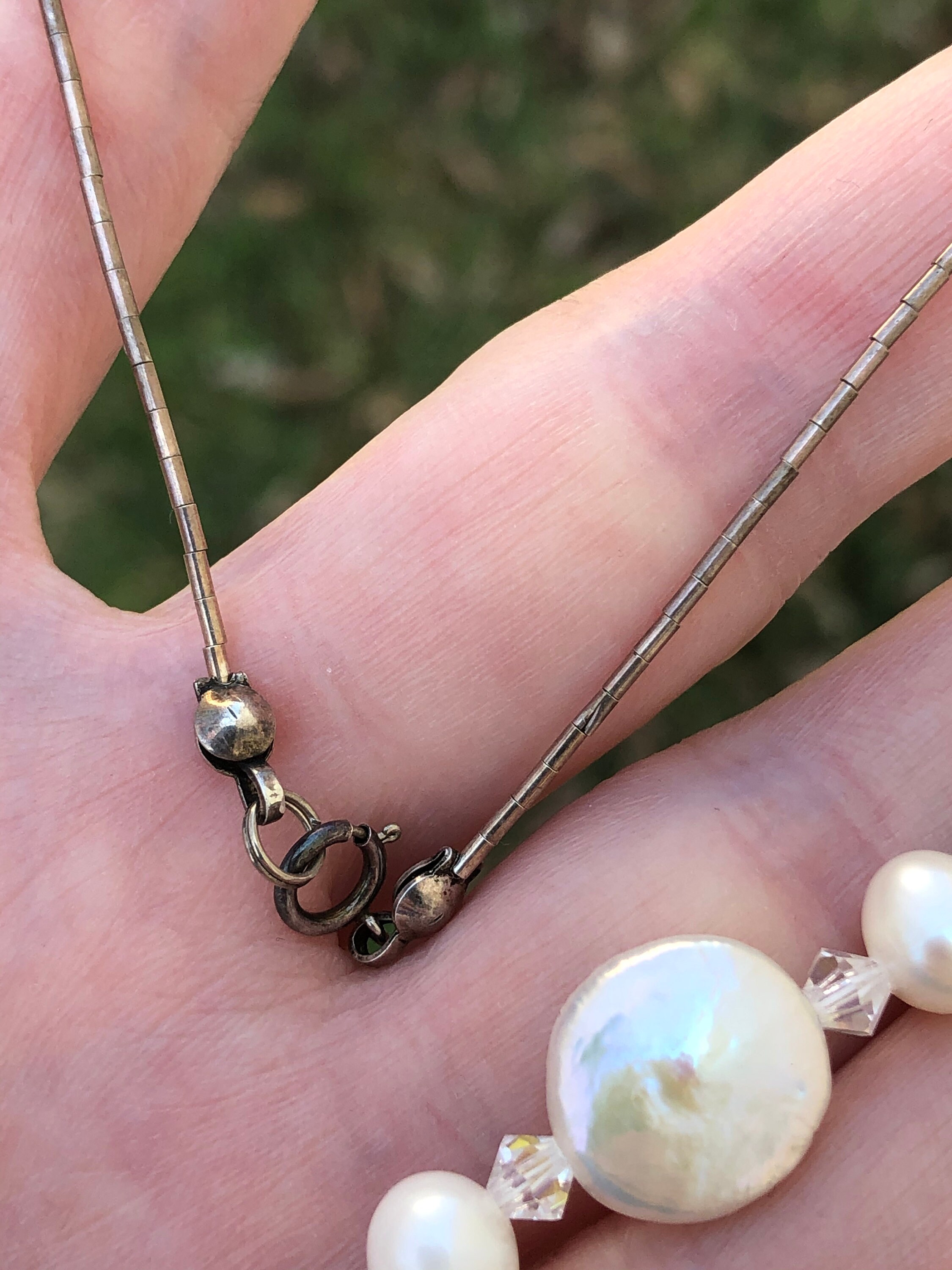 Vintage Pearl Necklace on Sterling Silver Chain - Etsy