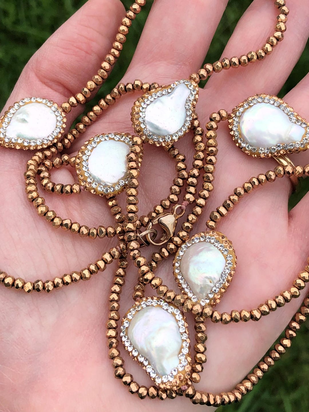 Signed Lucas Lameth Blister Pearl and Sterling Bead Necklace