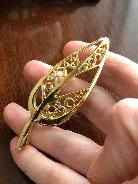 Signed Givenchy 1970s Modernist Leaf Brooch, Designer Costume