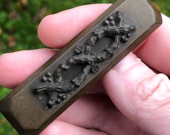Antique vulcanite eternity knot tree branch bar brooch, unusual