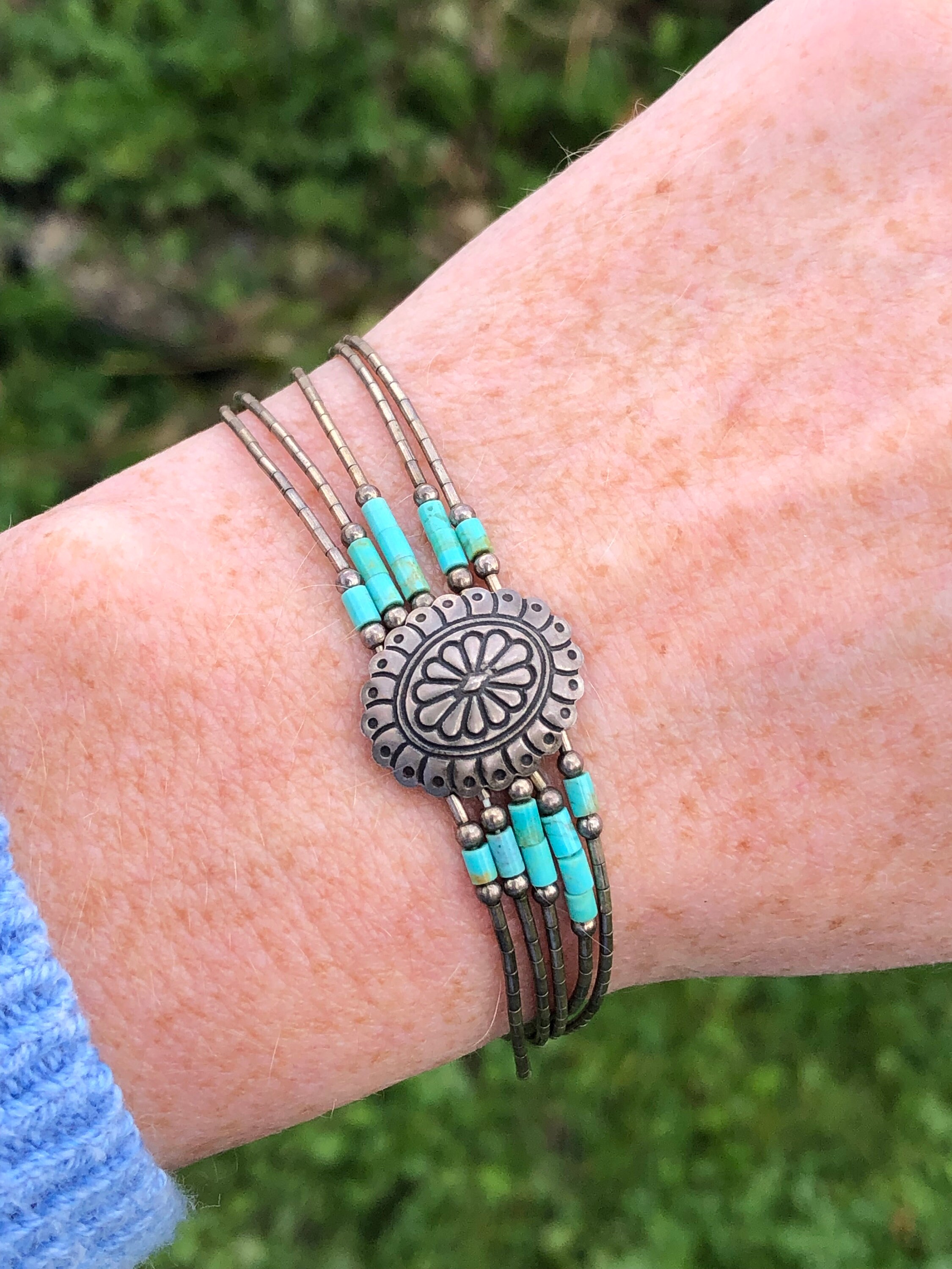 Sterling zilveren en turquoise kralen armband in Indiaanse stijl