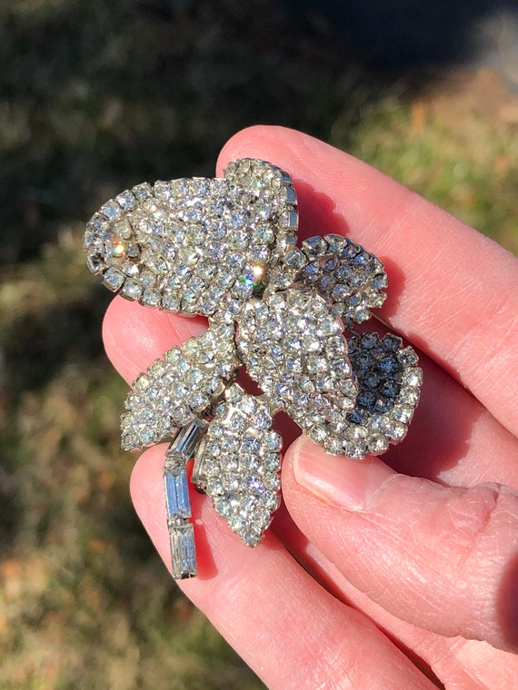 1950s sparkly paste flower brooch, sculptural and 