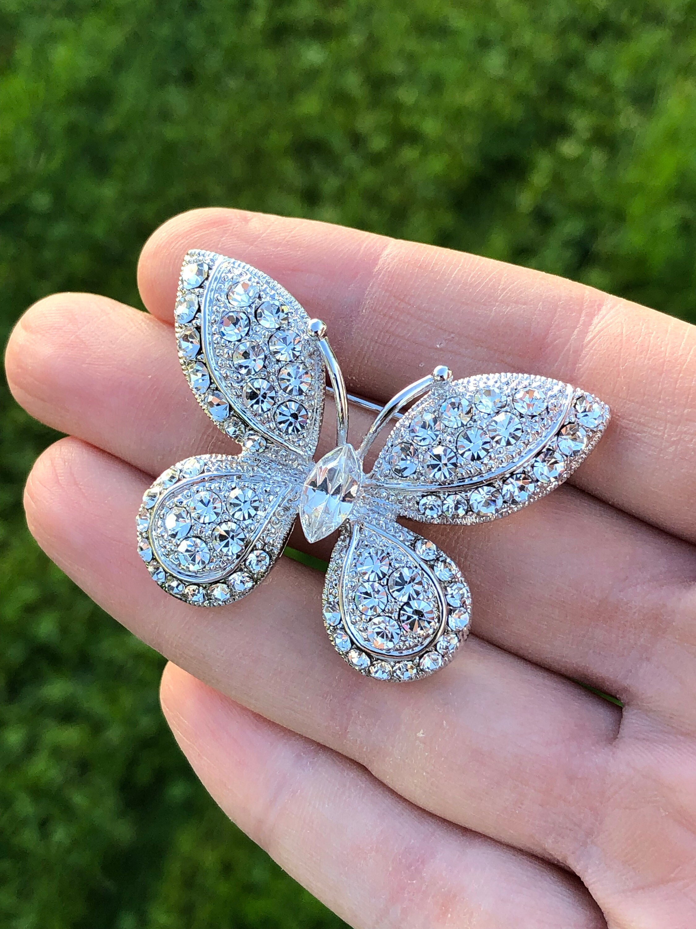 Zlxgirl Vintage Butterfly Brooch Women Party Gifts Colares Rhinestone  Brooches Bouquet Green insect Hijab Accessories Scarf Pins