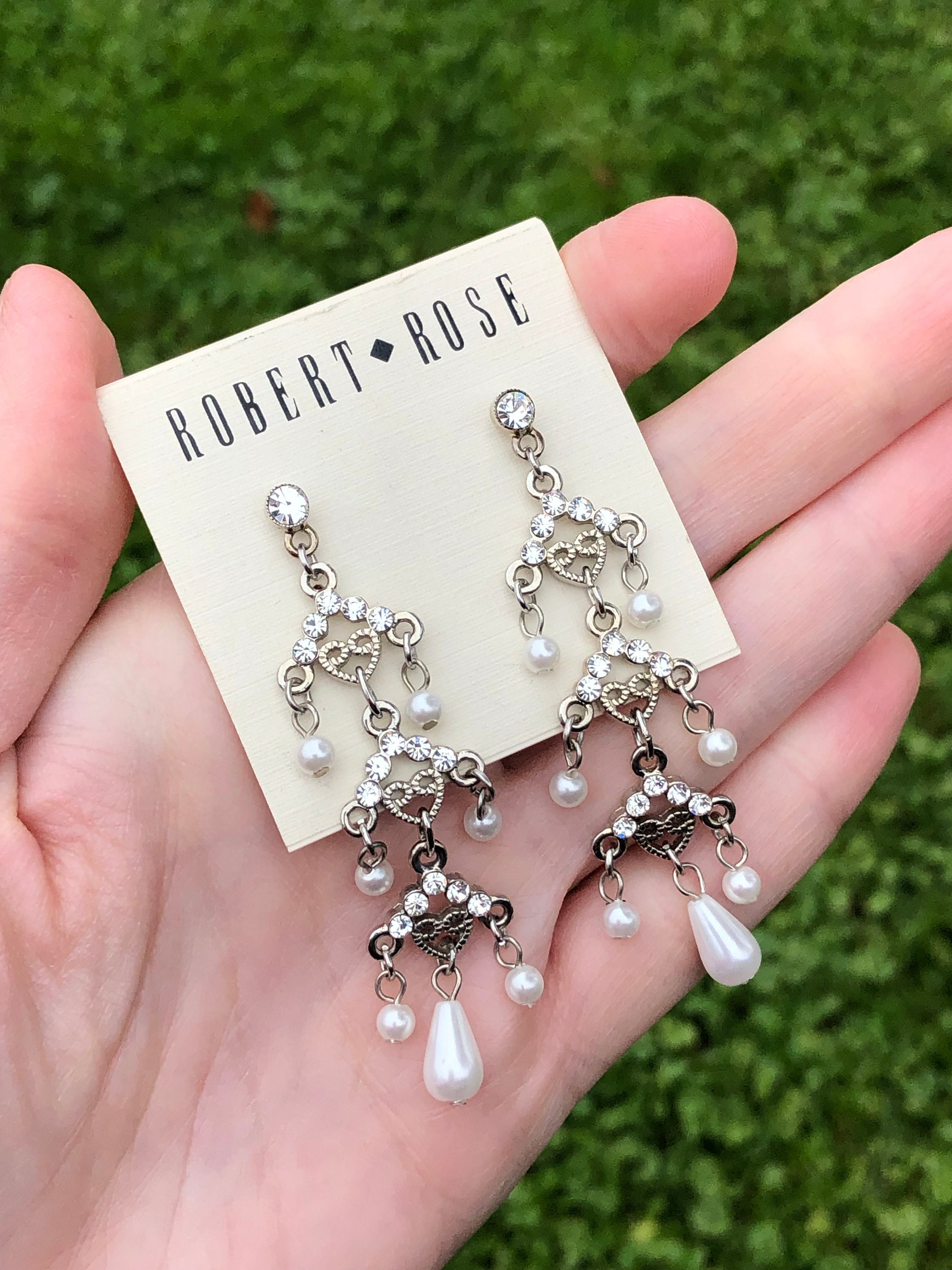 Vintage Robert Rose Chandelier Earrings Sparkly Crystals on Original Card Etsy