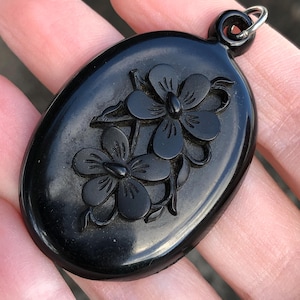 Antique mourning pendant with violets, unusual