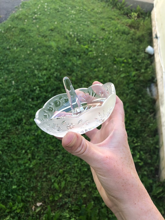 Cut glass crystal ring holder tray, vintage