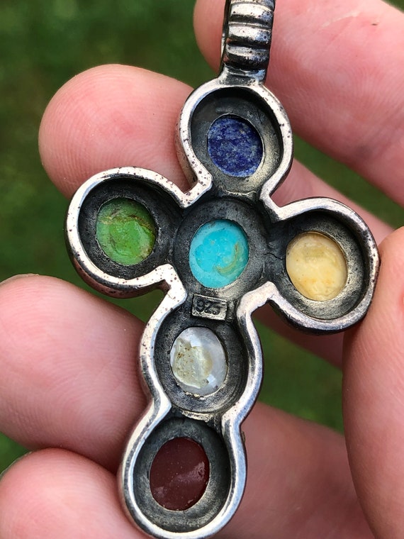 Gemstone sterling cross pendant, multicolored - image 4