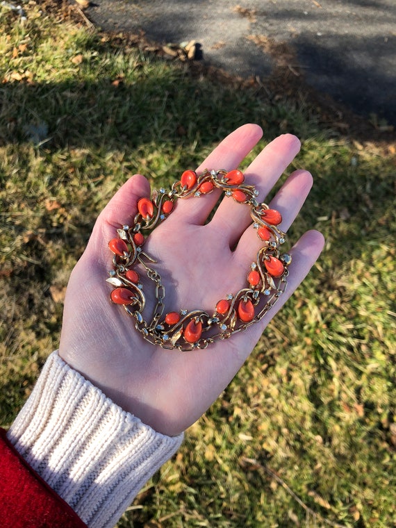 Signed Trifari vintage faux coral necklace