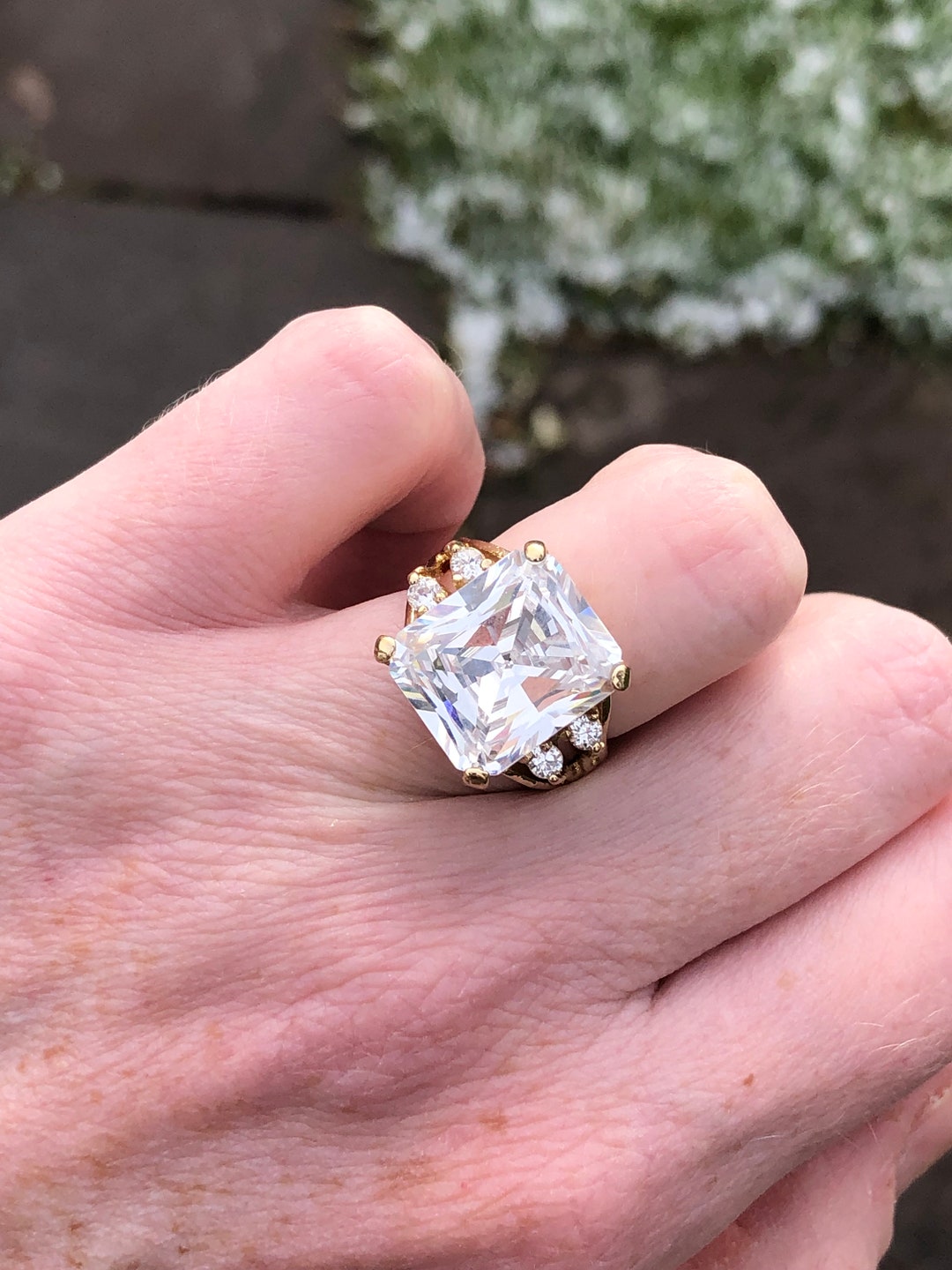 Costume Jewelry Statement Ring With Faceted Glass, Size 6 Etsy