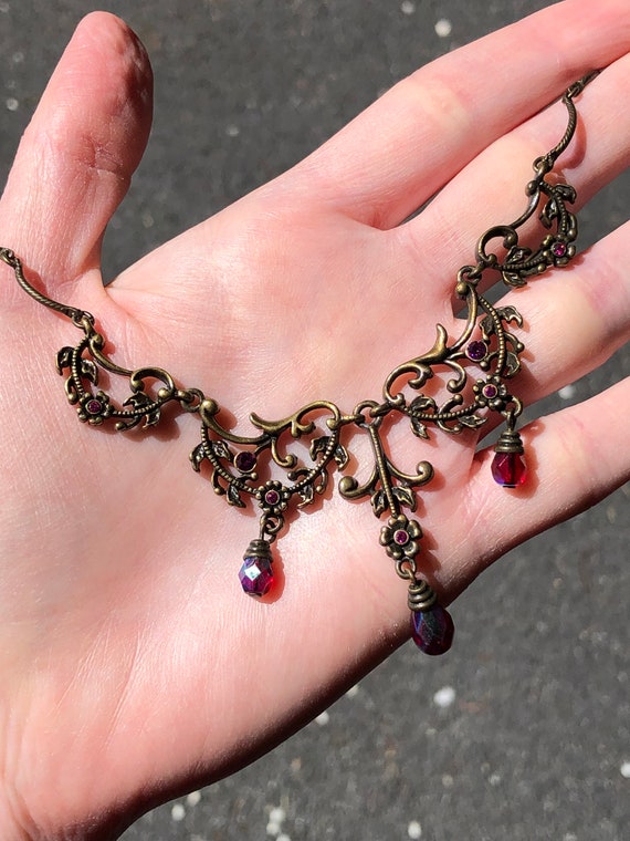 Avon brass and pink rhinestone festoon necklace - image 5