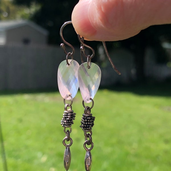 Michael Dawkins sterling and rose quartz dangle earrings