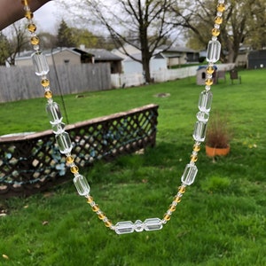 Vintage Art Deco cut glass necklace with interesting geometric beads