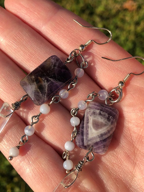 Handmade gemstone statement earrings on sterling … - image 4