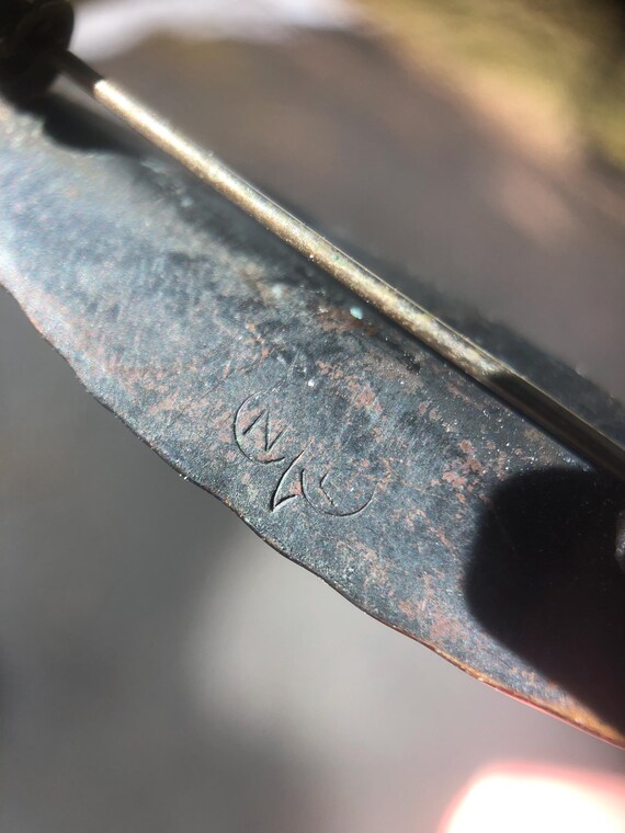 Signed Stuart Nye copper leaf pin - image 3