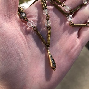 Taille d’epargne antique charm on 1940s era necklace, Victorian enamel jewelry