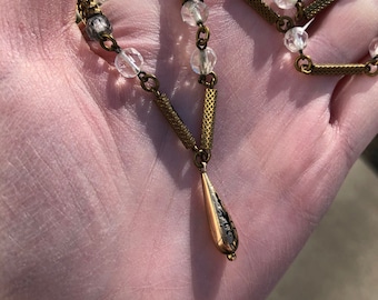 Taille d’epargne antique charm on 1940s era necklace, Victorian enamel jewelry