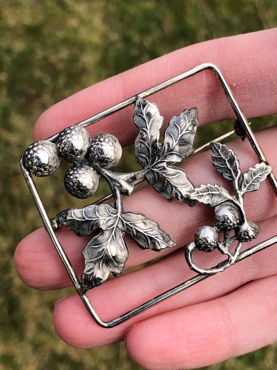 Silver Raspberry Antique sterling raspberry brooch, art nouveau - Gem