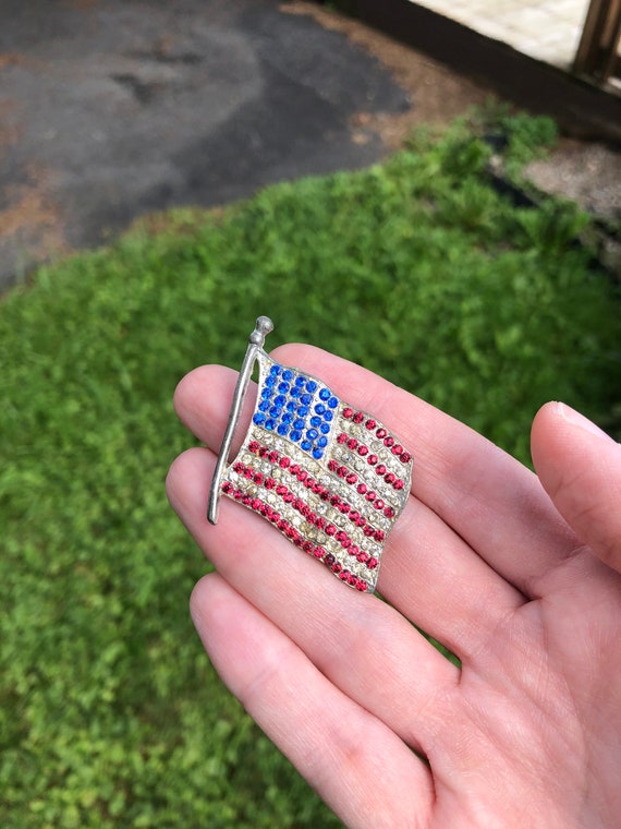 1940s paste and pot metal American flag brooch, r… - image 4
