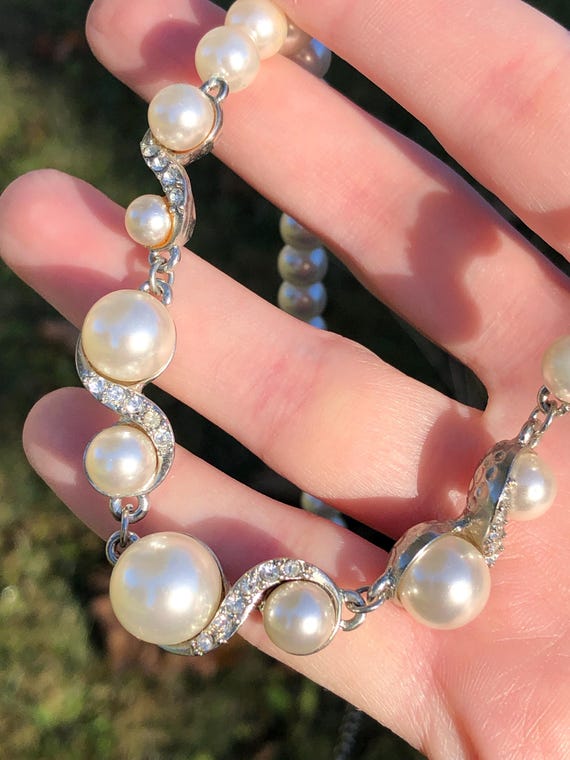Vintage Faux Pearl and Rhinestone Necklace, Signed RMN for  display picture 1