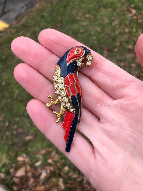 Very cute rhinestone and painted vintage parrot br