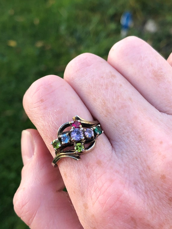 Gorgeous multi-gemstone ring, sterling vermeil, s… - image 2