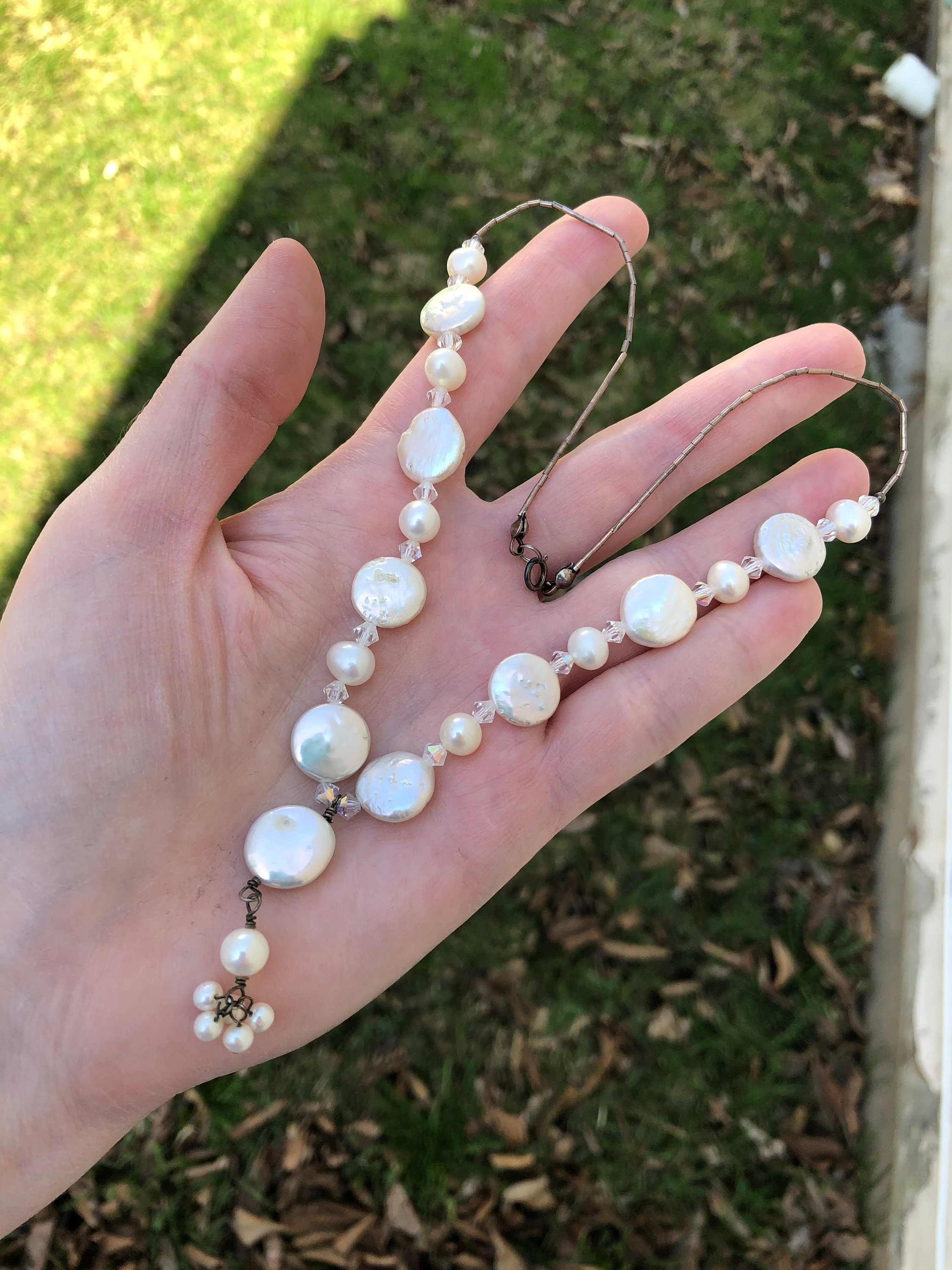 ★VINTAGE HOLLYWOOD★ 925 Silver Pearl Chain NecklaceVH25NNN Vintage 925 Sterling Silver Genuine Pearl Necklace | eBay