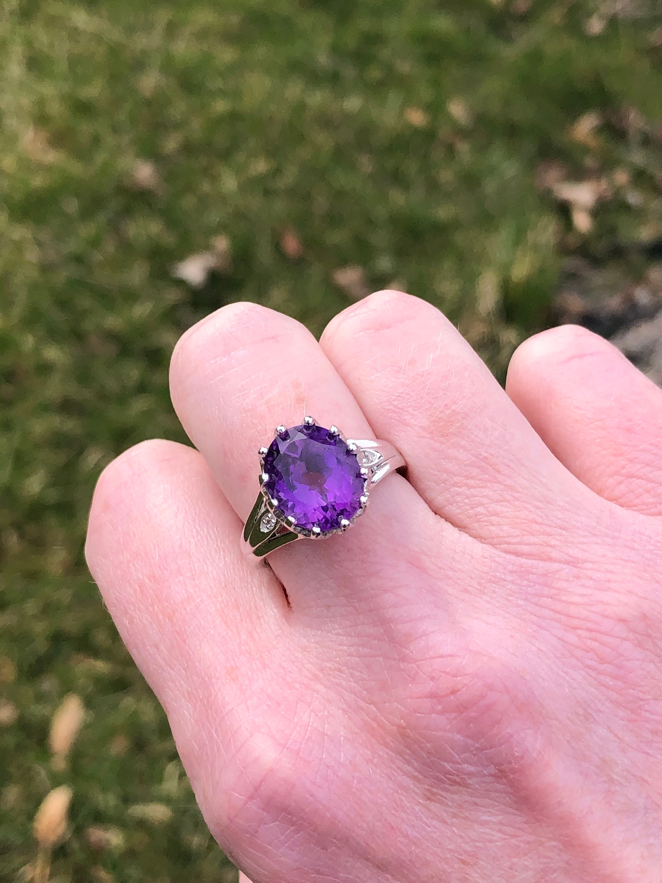 Genuine Amethyst Prong Set Sterling Silver Ring, Size 8.25