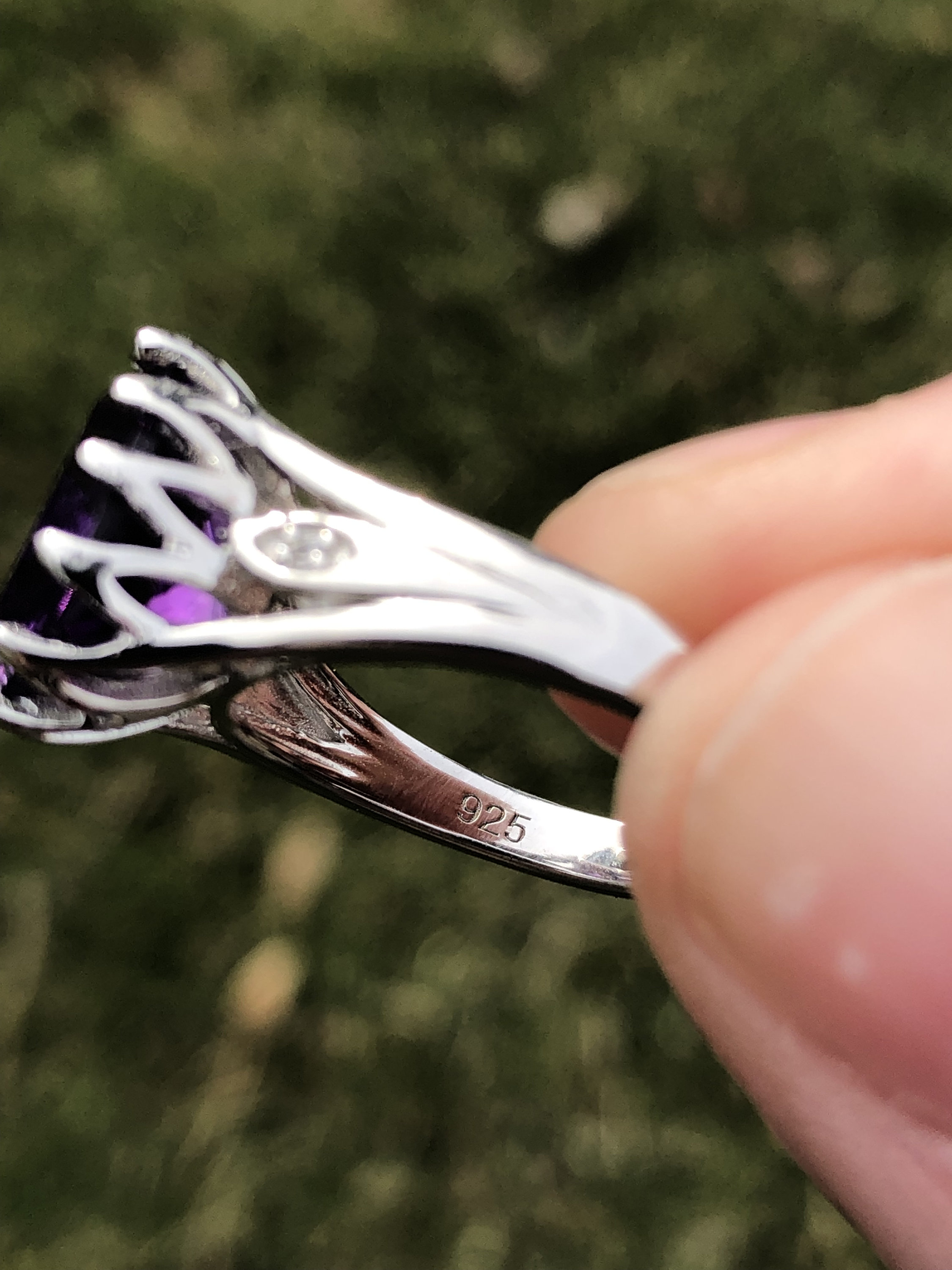 Genuine Amethyst Prong Set Sterling Silver Ring, Size 8.25