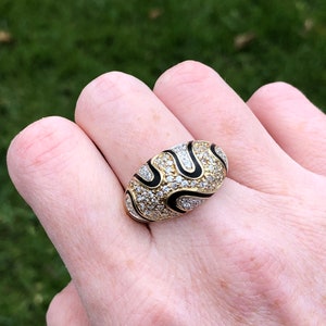 Vermeil sterling black enamel and CZ ring size 10