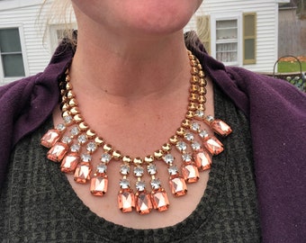 Dramatic peach crystal festoon necklace