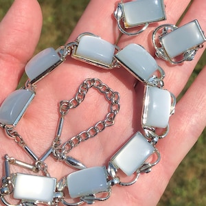 Coro necklace and clip on earrings set with rectangular moonglow panels