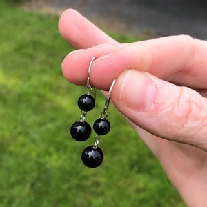 Sterling and black onyx bead dangle earrings on French hooks