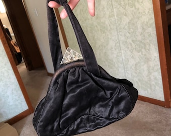 Antique black silk purse with pyramid shape lucite clasp