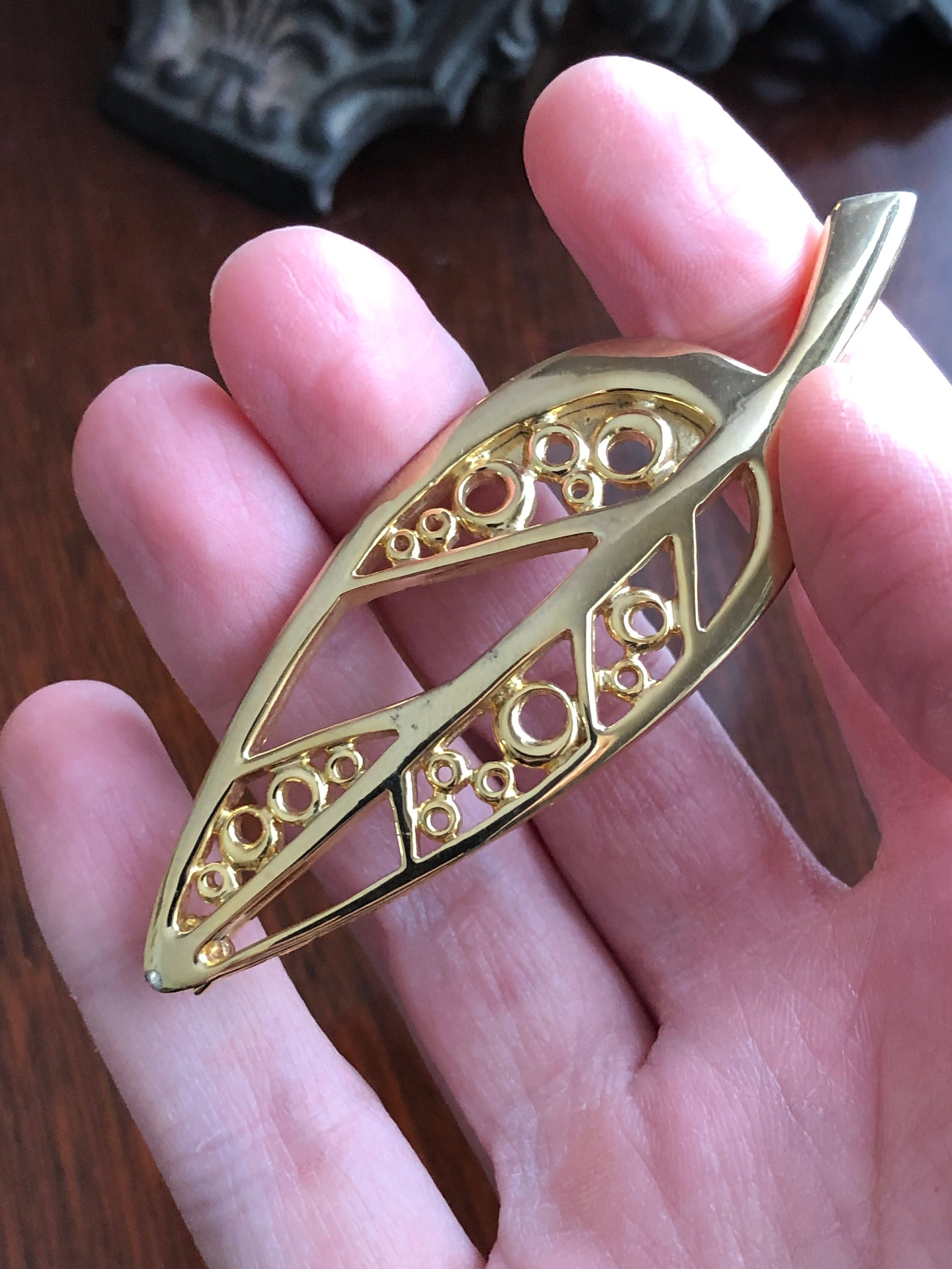 Signed Givenchy 1970s Modernist Leaf Brooch, Designer Costume