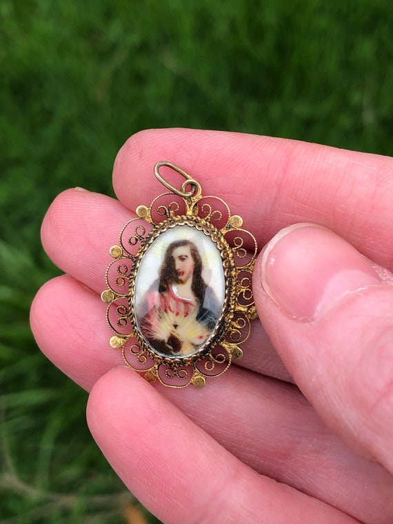 Early 20th century 800 silver hand painted Jesus f