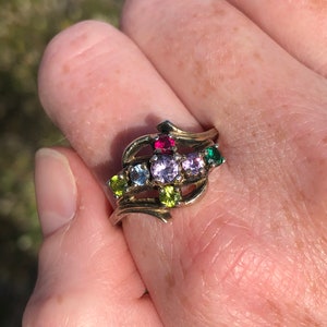 Gorgeous multi-gemstone ring, sterling vermeil, size 10