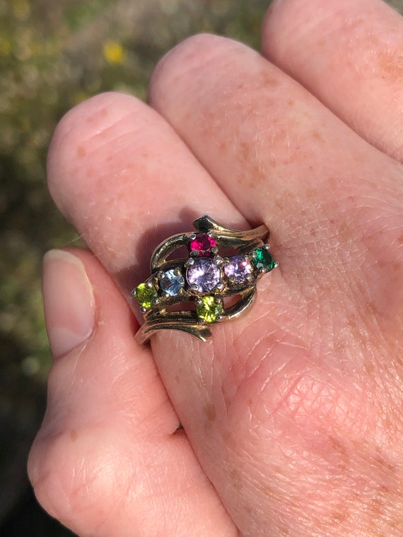 Gorgeous multi-gemstone ring, sterling vermeil, s… - image 1