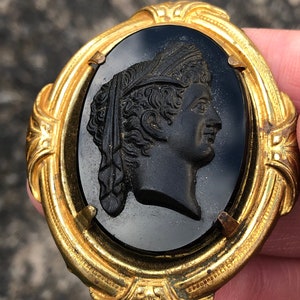 Early 20th century French Jet cameo of Demeter in brass setting
