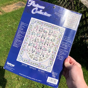 Janlynn Platinum Collection counted cross stitch kit, Floral Alphabet, new and unopened