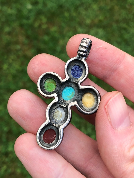 Gemstone sterling cross pendant, multicolored - image 3