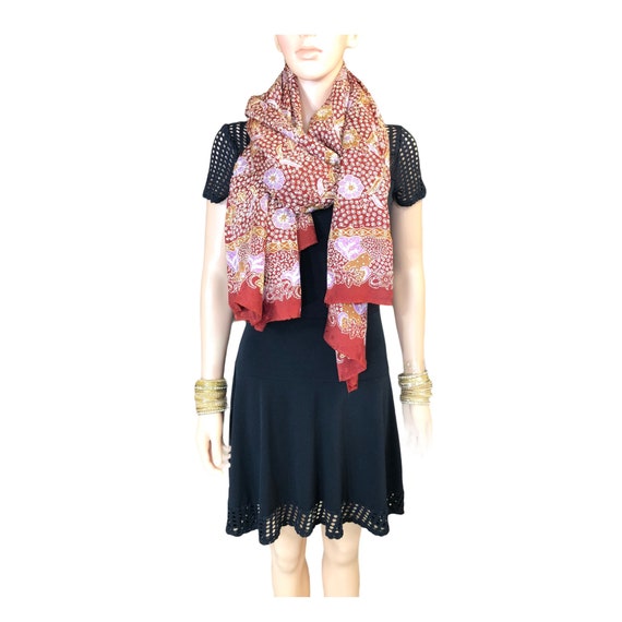 New Rectangle Shape Red and Gold Silk Wrap Medium Multicolor