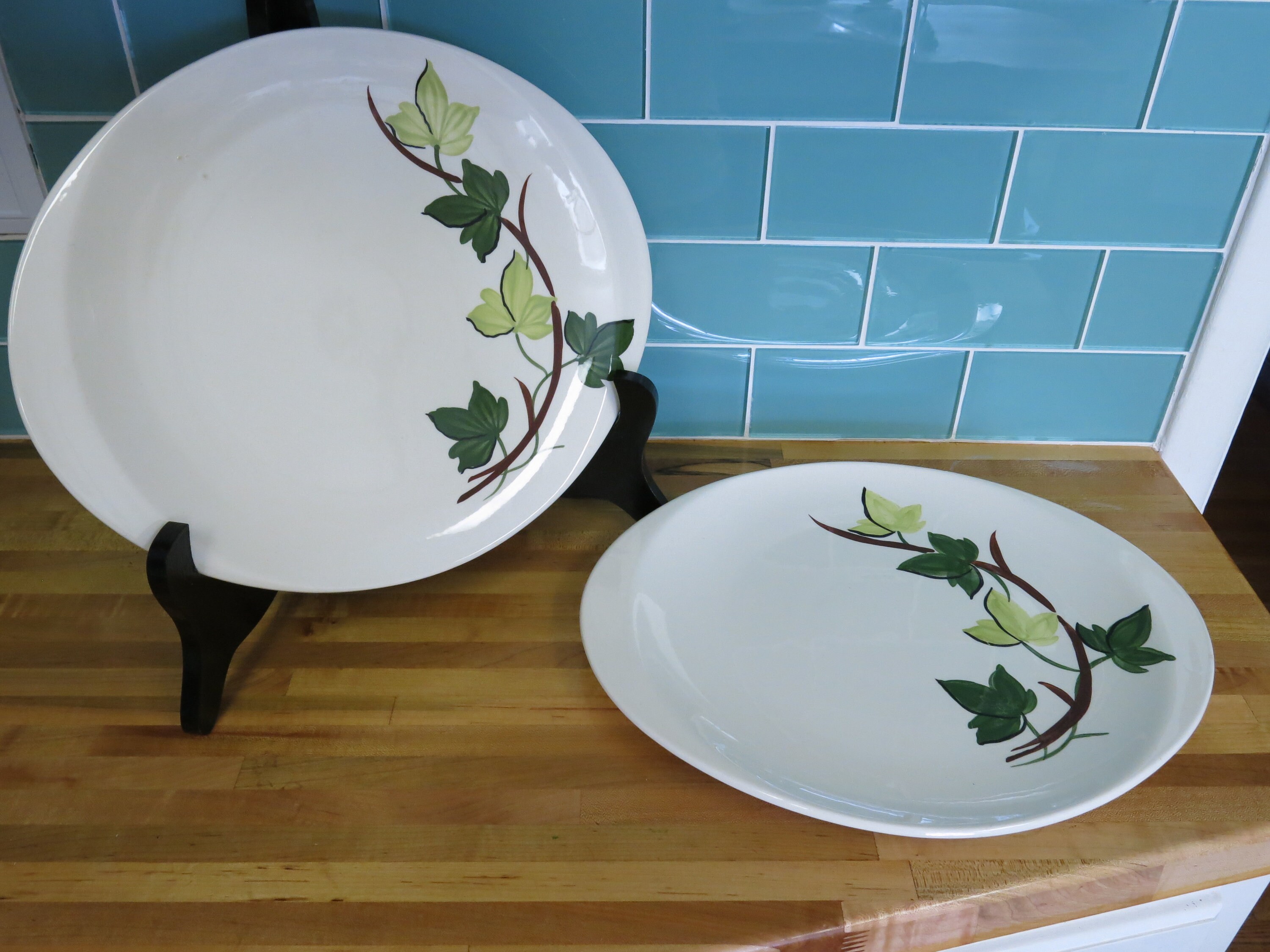 Set of Two 1950's Blue Ridge Southern Potteries Skyline Shape Plantation Ivy 13.5" Platters-Great Condition!