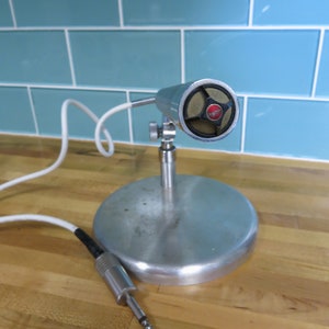 Very Cool 1960&#39;s Argonne AR-58 Chrome Dynamic Microphone with Original Stand/Mic Holder and Extra Long RCA Line and Jack