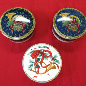 Three Christmas Themed Bone China Boxes by Mikasa Two Holiday Music and One Jubilation Beautiful Condition!
