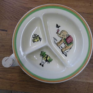 Super Cute 1940&#39;s Warm Water Baby Dish With A Elephant, Bird and A Puppy! Oh MY! Made in Japan